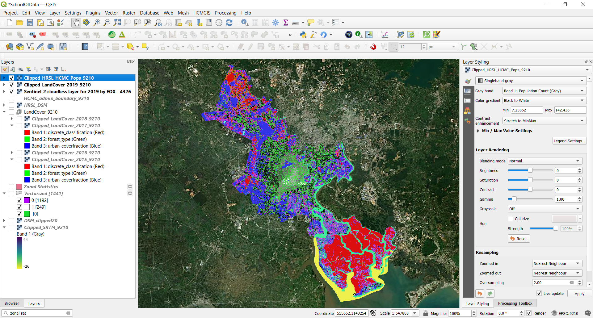 HRSL được thêm vào nằm trên Clipped_LandCover_2019_9210